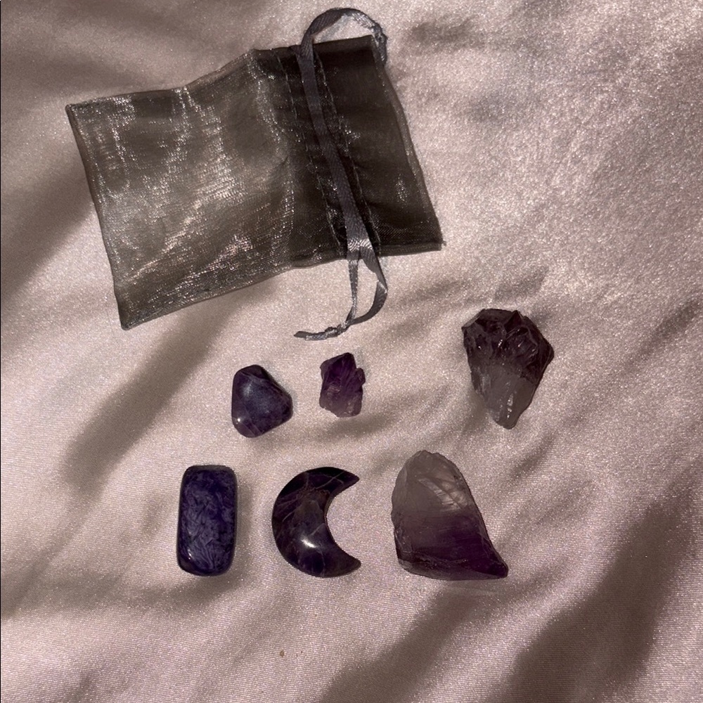Purple Crystal Set with Silver Pouch